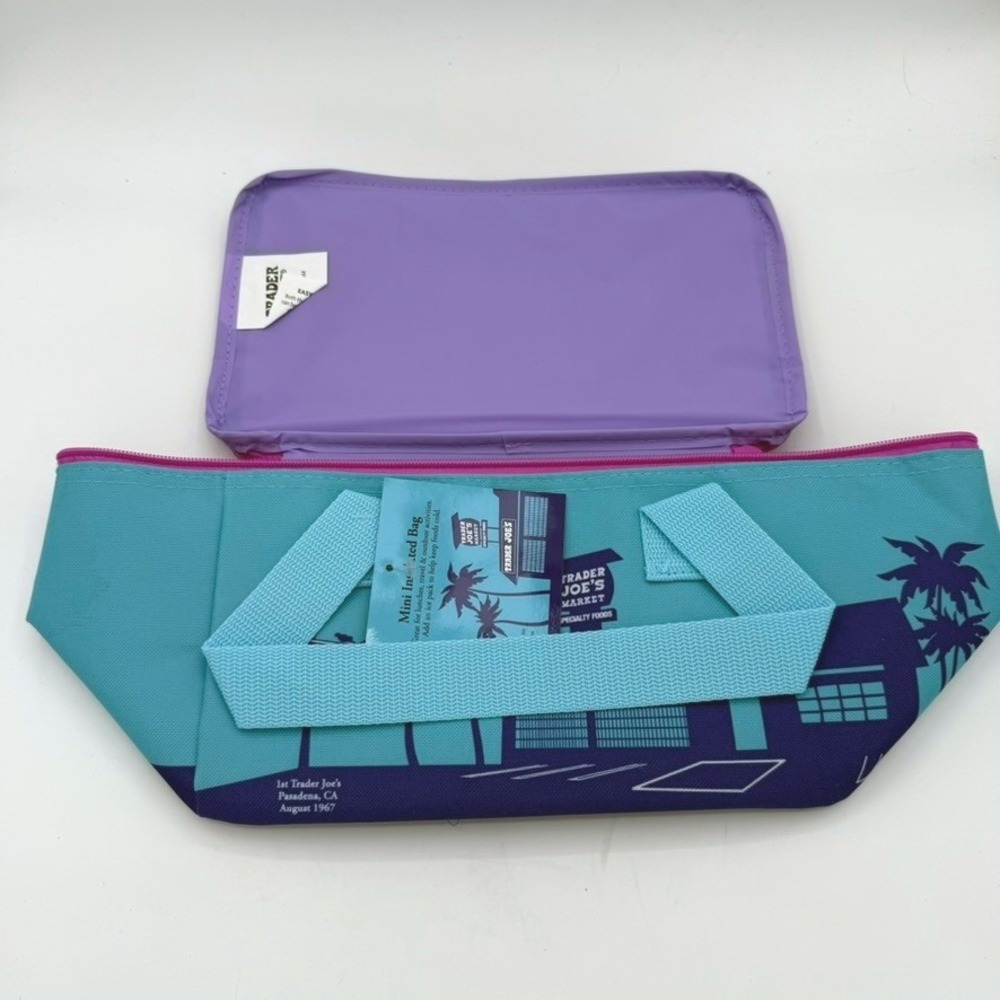 Trader Joes Mini Insulated Bag Teal Purple Insulated Lunch Bag Beach Travel Rare